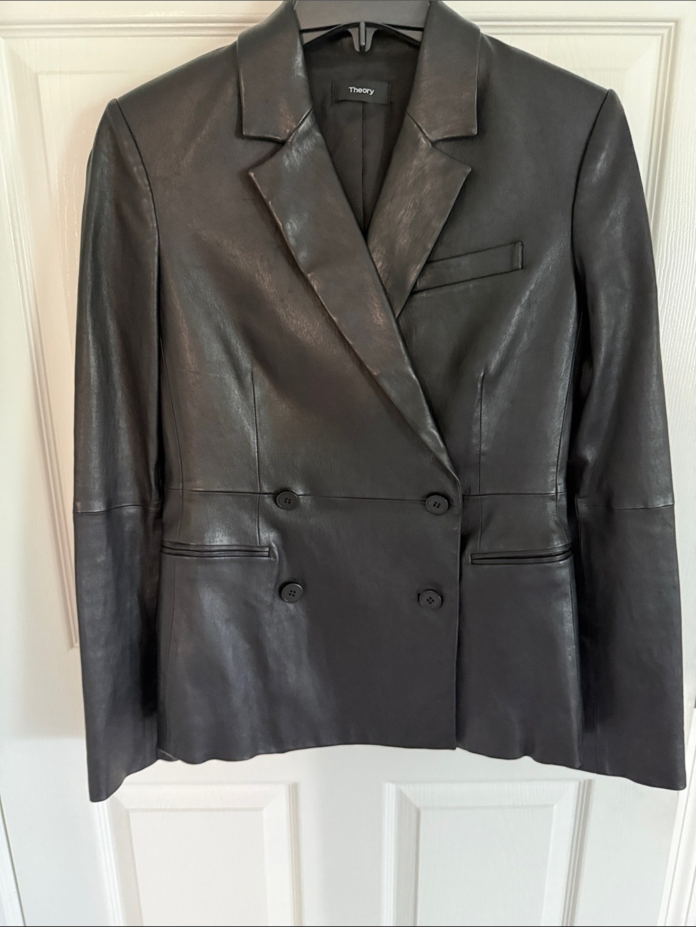 Theory Black Leather Double-Breasted Jacket